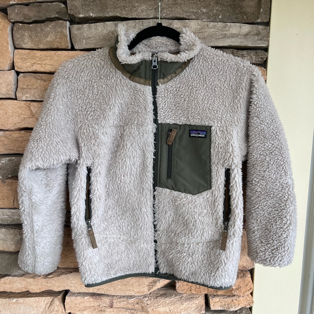 Patagonia Kids Retro-X Fleece Jacket - Cream and Green